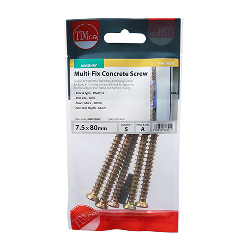 80mm x 7.5 Concrete Screws TX Head - 5pc