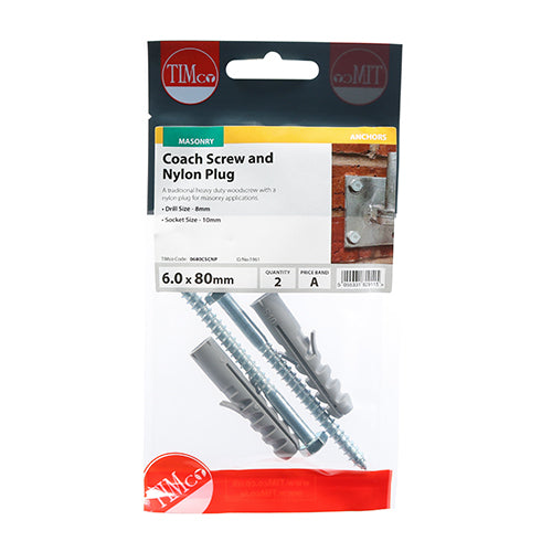 80mm x 6.0 Coach Screw & Nylon Plugs - 2pc