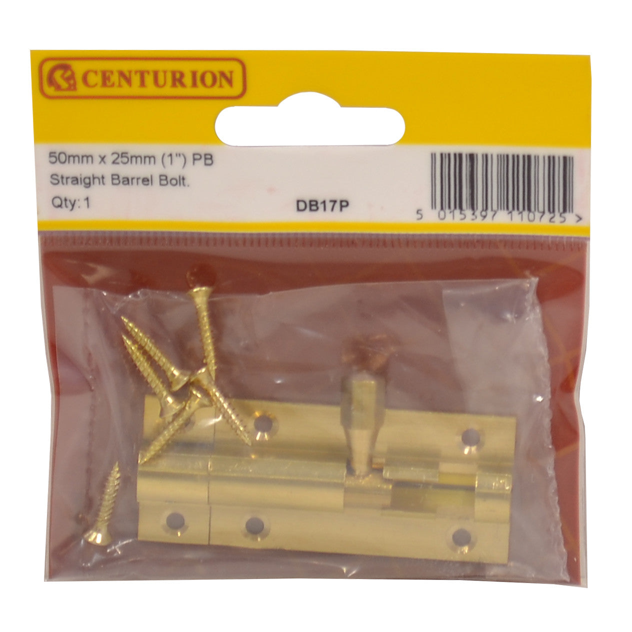 Straight Barrel Bolt - Polished Brass 25mm x 50mm