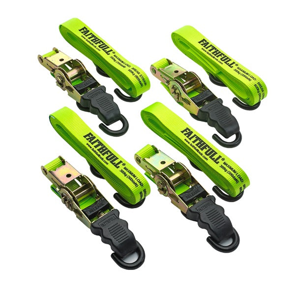 Faithfull Ratchet Tie-Downs 5m x 25mm Green - 4pc