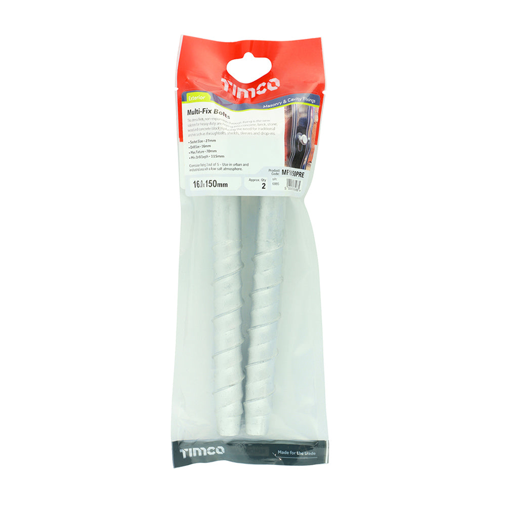 150mm x 16.0 Masonary Multi-fix Bolts Hex Flange - 2pc