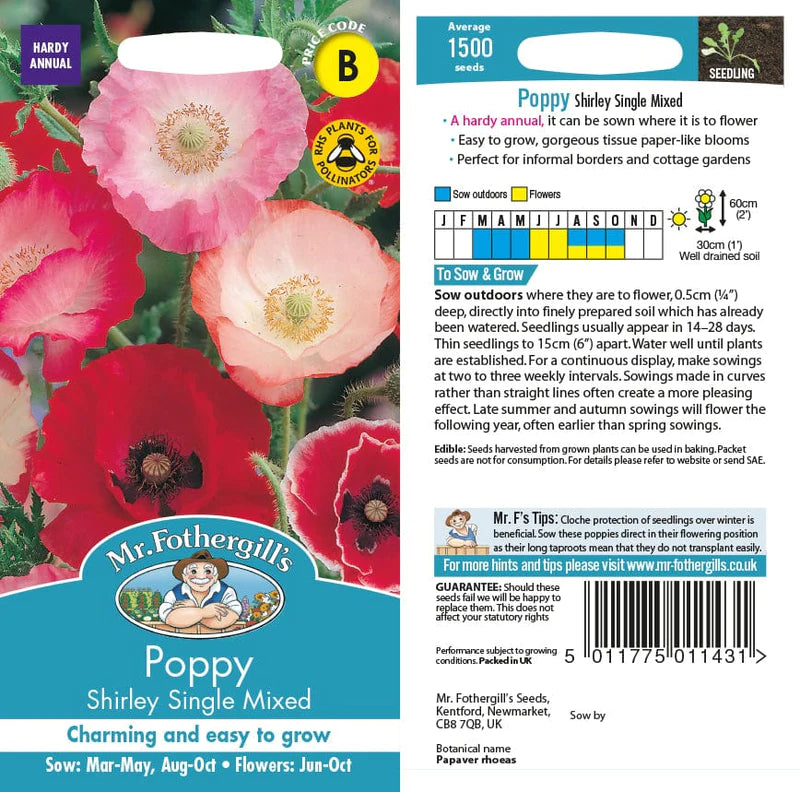Wildlife Attracting Flowers - Poppy Shirley Single Mixed Seeds - O'Tooles Tools