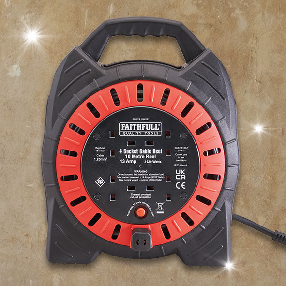 Semi-Enclosed 10m Cable Reel 4-Socket