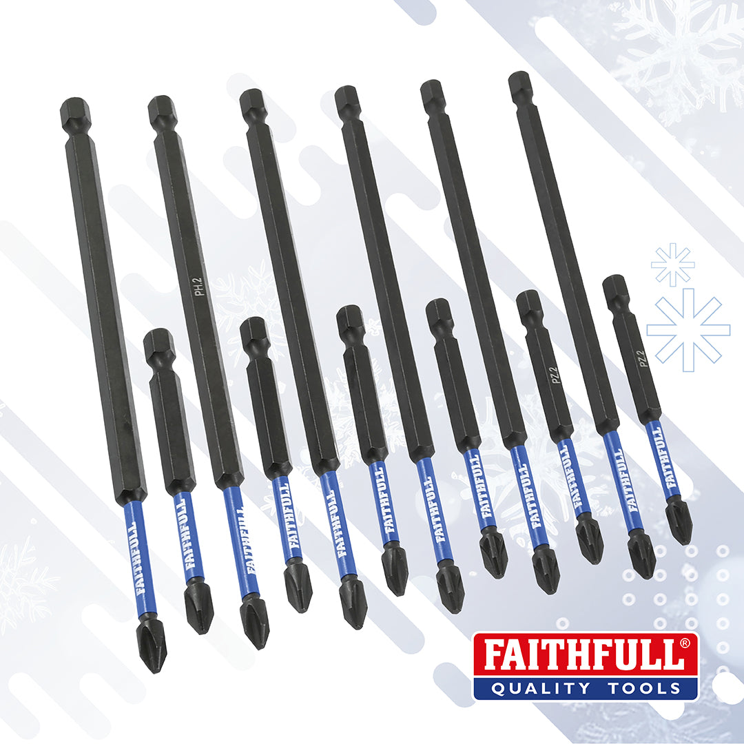 Faithfull 12 Piece Long Impact Screwdriver Bit Set – 75mm & 150mm