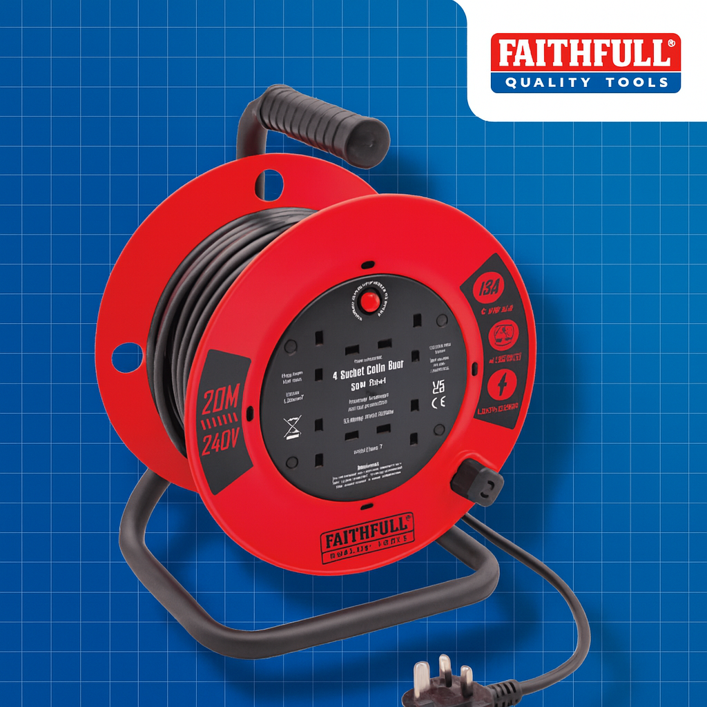 20M Open Cable Reel 4 Socket with Thermal Overload Protection