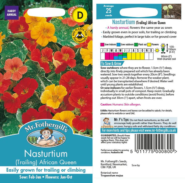 Wildlife Atrracting Flowers - Nasturtium (trailing) African Queen - O'Tooles Tools
