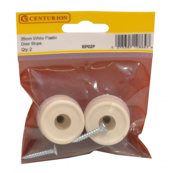 Centurion 35mm White Plastic Door Stops (Pack of 2) - O'Tooles Tools