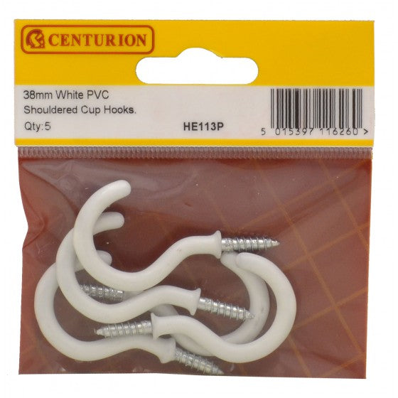 Centurion 38mm White PVC Shouldered Cup Hook (Pack of 5) - O'Tooles Tools