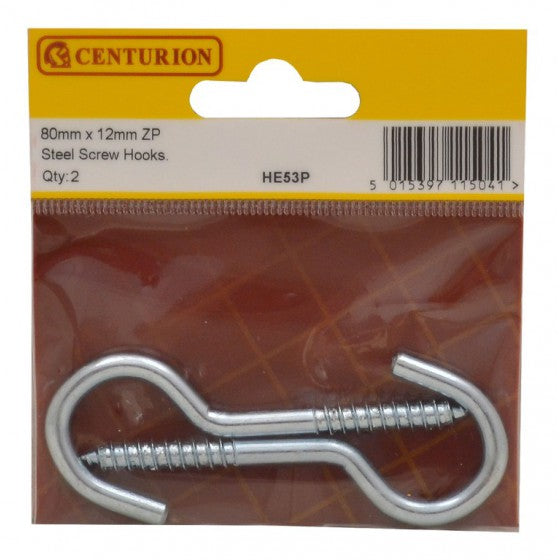 Centurion 80mm x 5mm ZP Steel Screw Hooks (Pack of 2) - O'Tooles Tools