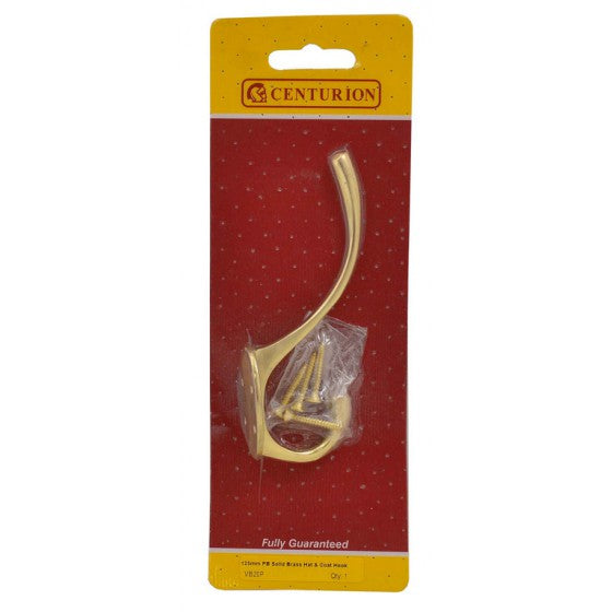 Centurion 125mm PB Solid Brass Hat & Coat Hook - O'Tooles Tools