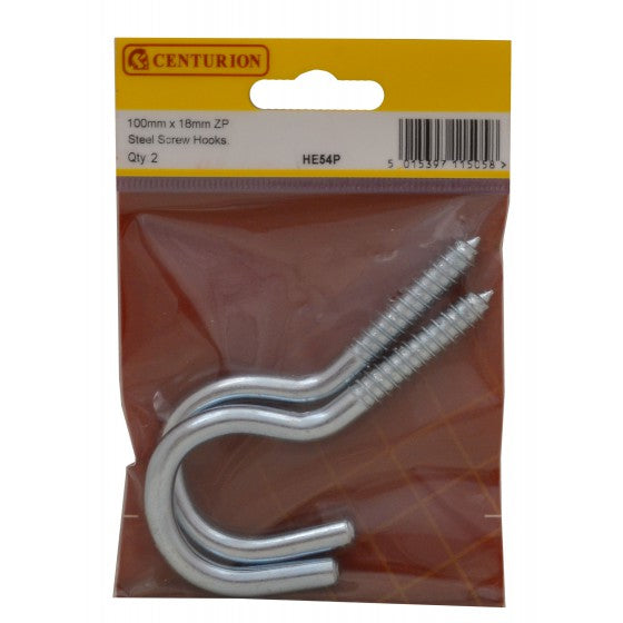 Centurion 100mm x 7.3mm ZP Steel Screw Hooks (Pack of 2) - O'Tooles Tools