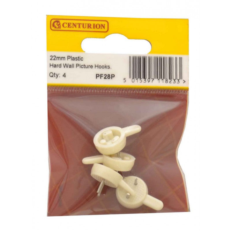 Centurion 22mm Plastic Hard Wall Picture Hooks (Pack of 4) - O'Tooles Tools