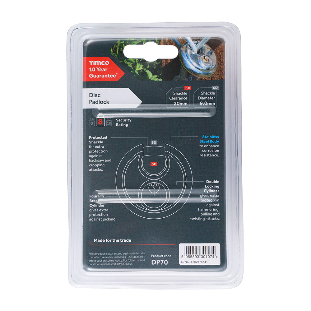 TIMCO Disk Padlock 70mm A2 Stainless Steel