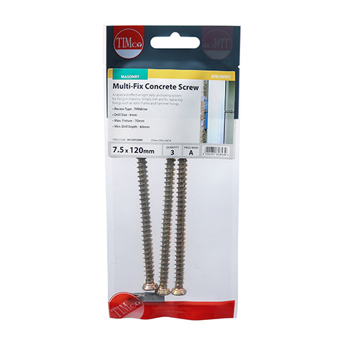 120mm x 7.5 Concrete Screws TX Head - 3pc