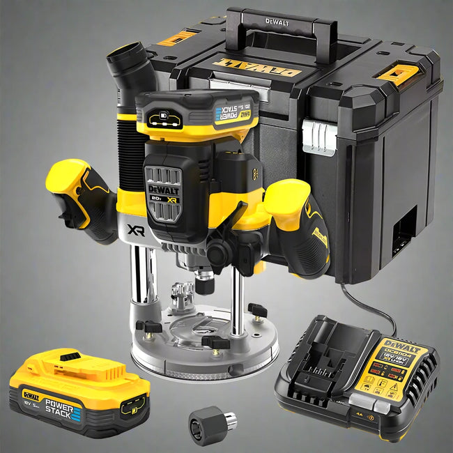 DeWalt 18V XR  1/4" & 1/2" Plunge Router with 2x 5.0Ah PowerStack Batteries - DCW620H2