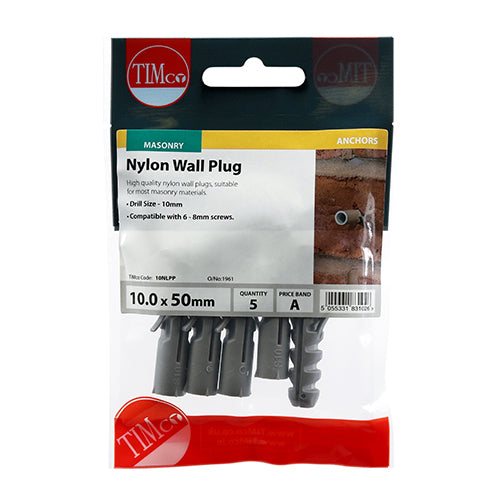 50mm x 10.0 Nylon Wall Plugs -5pc