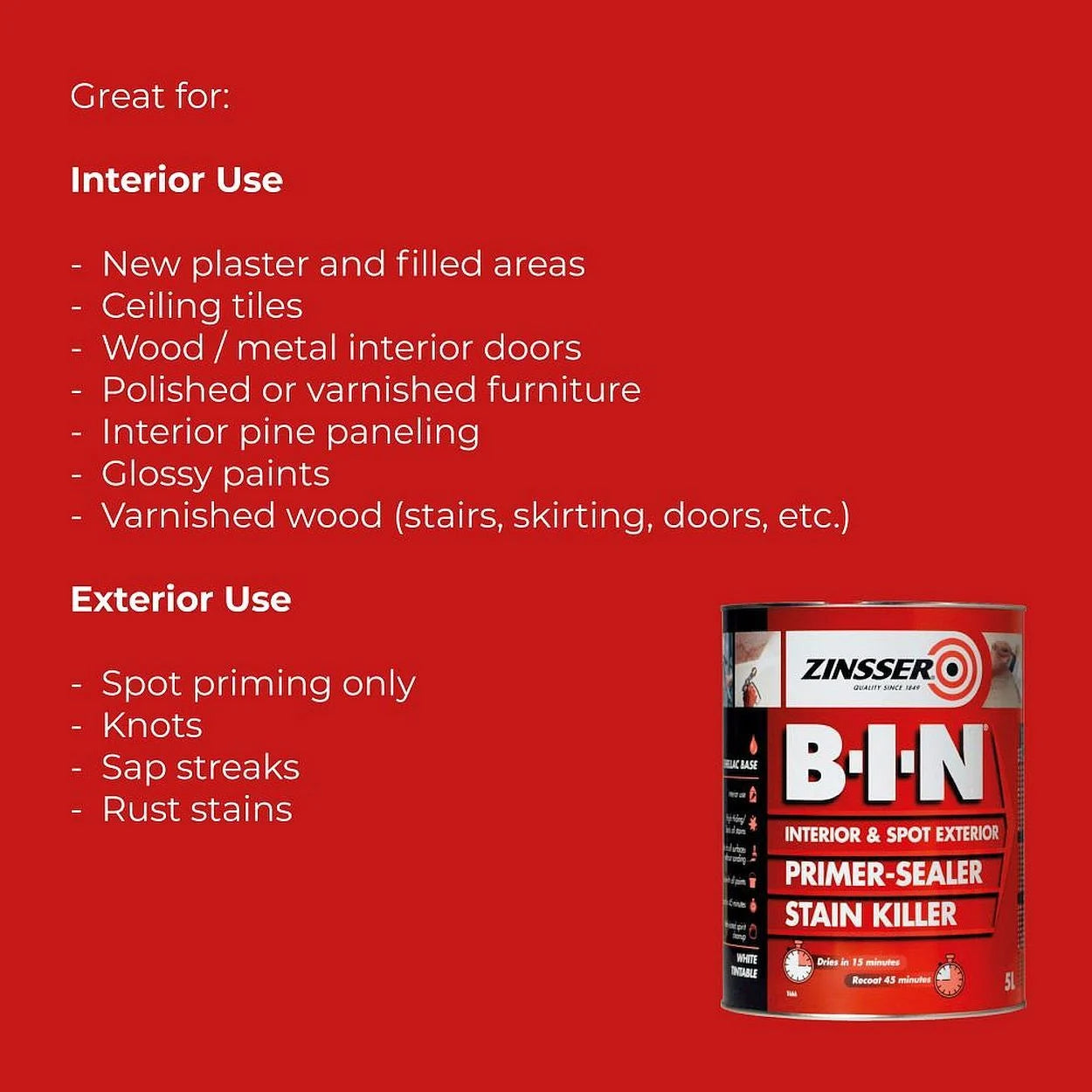 Zinsser B-I-N White Multi-surface Matt Primer (Shellac)