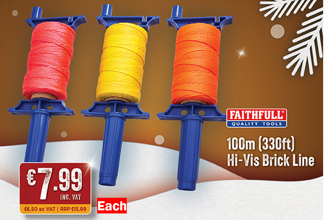 Faithfull Brick Line Dispenser Reel with Hi-Vis Line 100M