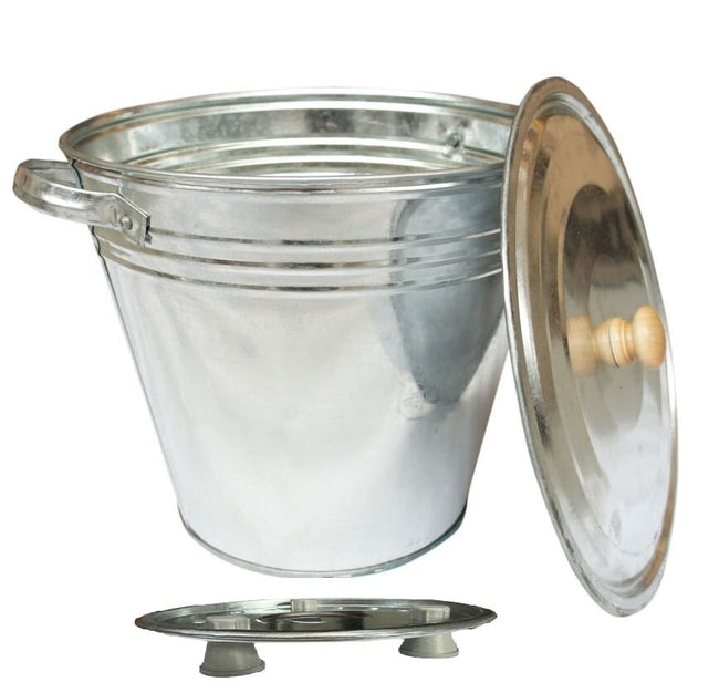 GALVANISED ASH BUCKET WITH LID & STAND - 15ltr