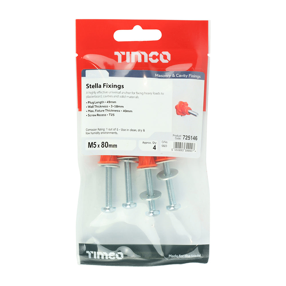 Stella Fixings 80mm x M5 - 4pc