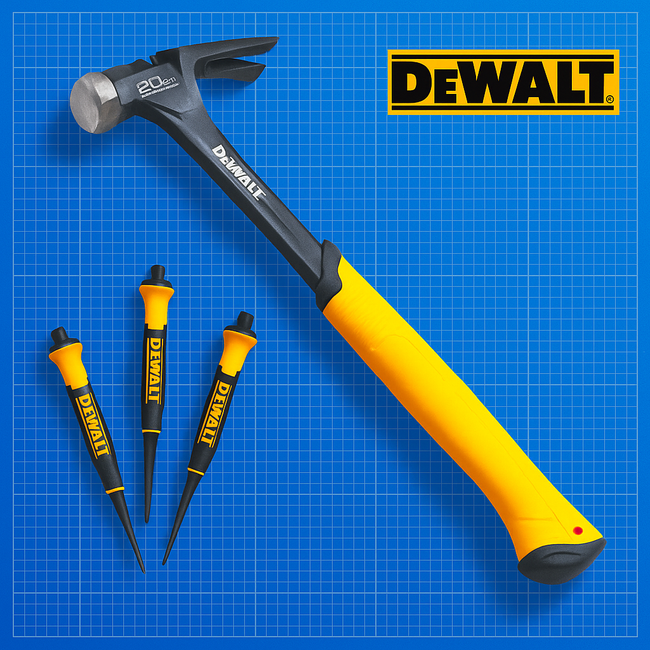 DEWALT XP One-Piece Rip Claw Hammer 20oz + Free Dewalt Punches