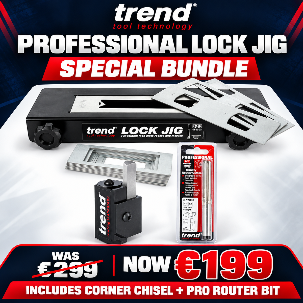 Trend Professional Lock Jig Bundle – Includes Corner Chisel & Professional Router Cutter