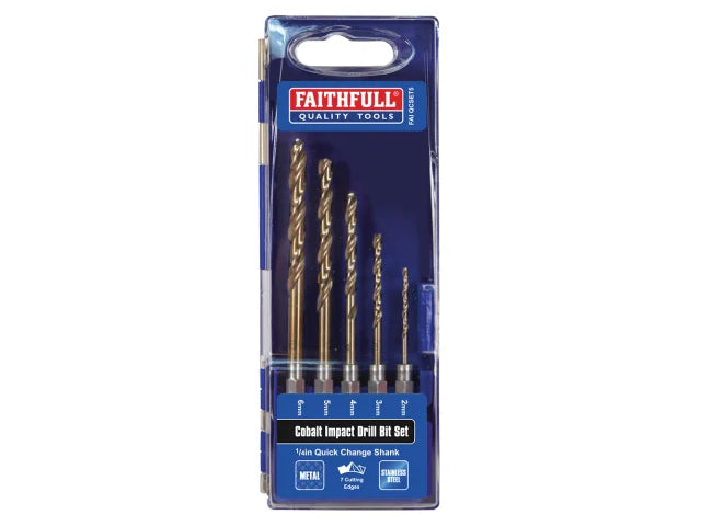 Faithfull Cobalt Quick-Change Impact Drill Bit Set - 5pc