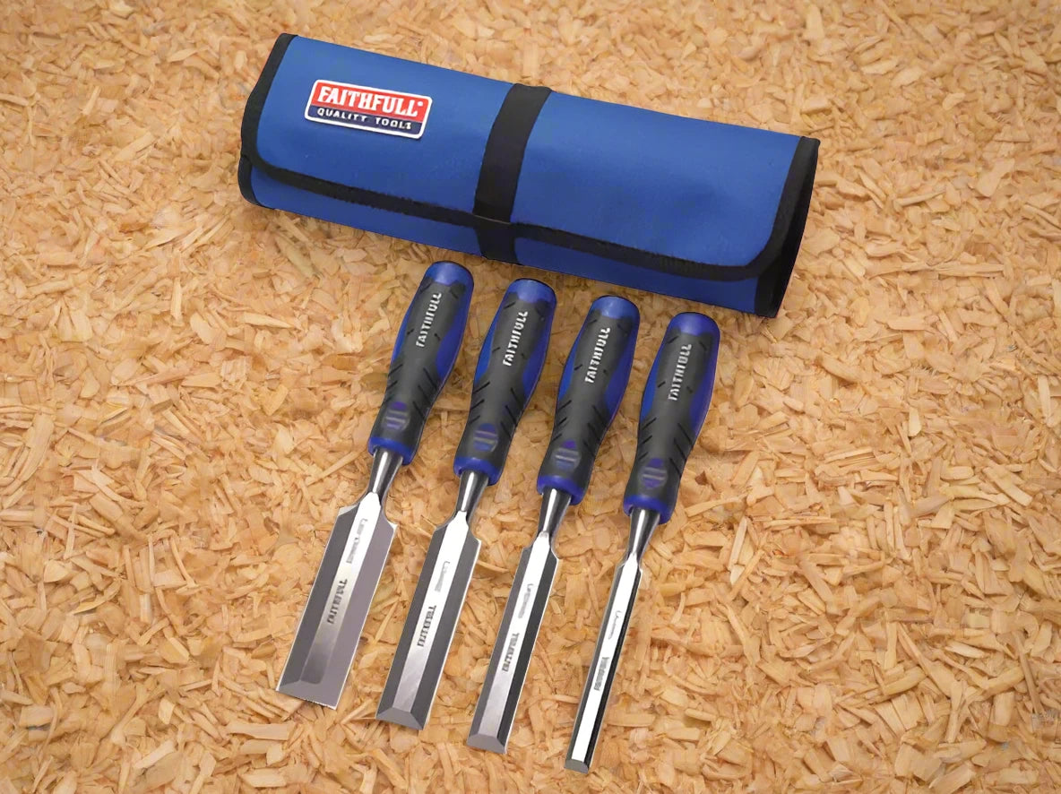 Faithfull Soft Grip Chisel Set & Chisel Roll - 4pc