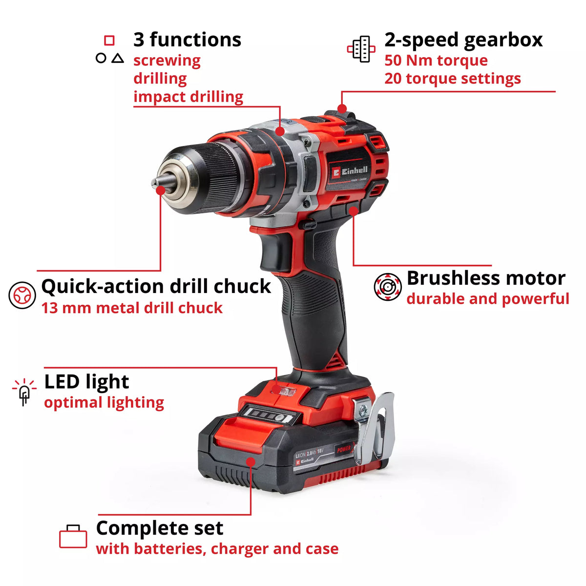 Einhell Professional Brushless Combi Drill + 2 batteries