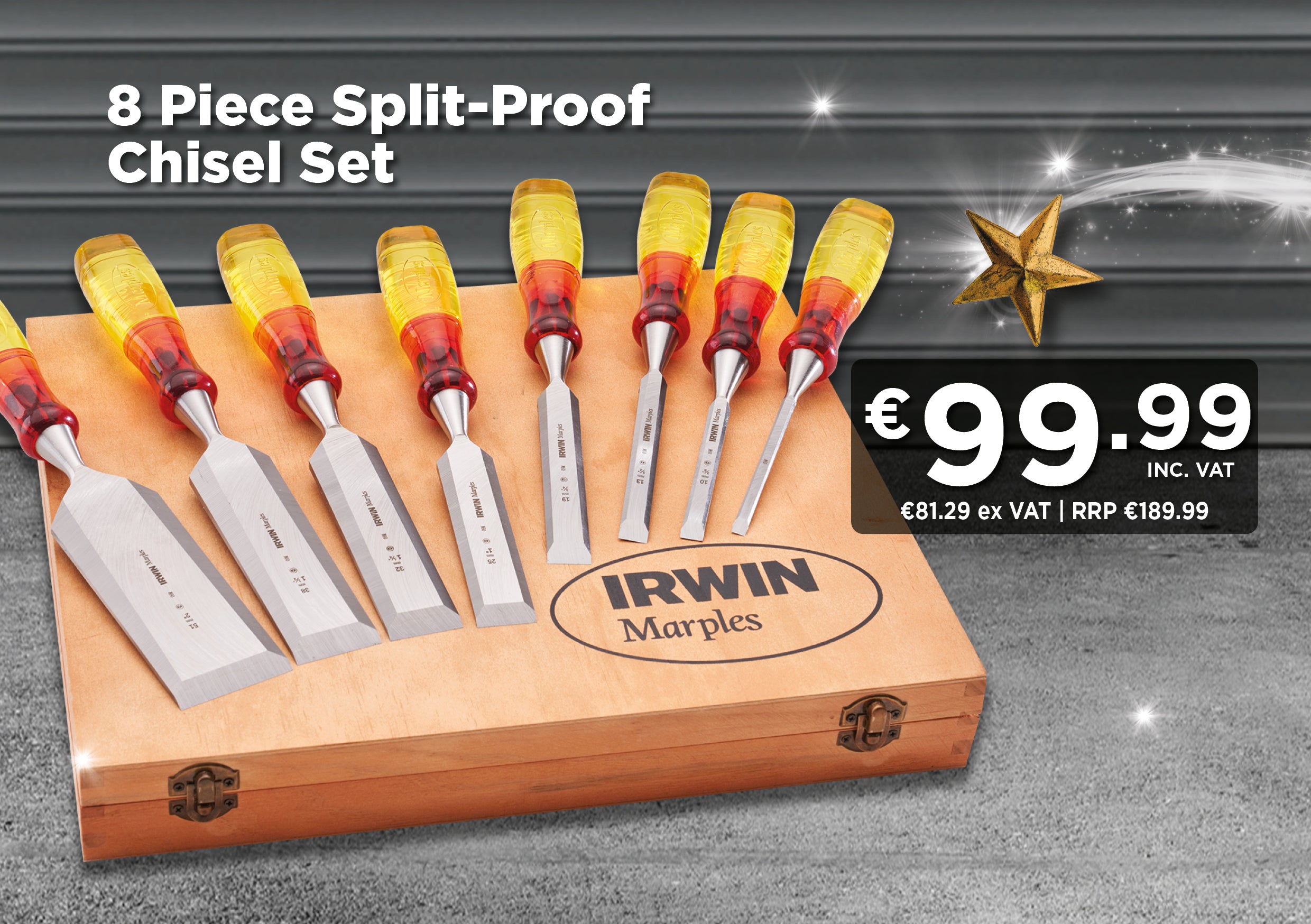 Irwin Marples Splitproof Bevel Edge Chisel Set 8pc O'Tooles Tools