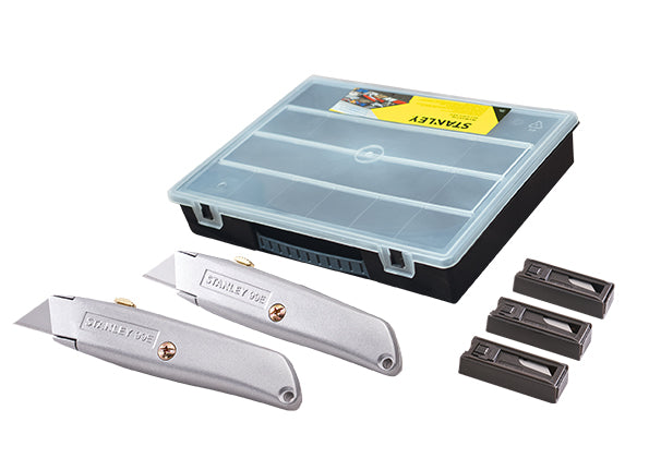Stanley 2x Knife With 50 Spare Blades +Organiser