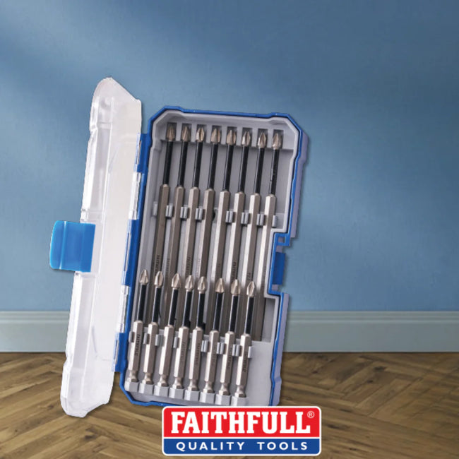 Faithfull Long Impact Bit Set In Case - 16pc