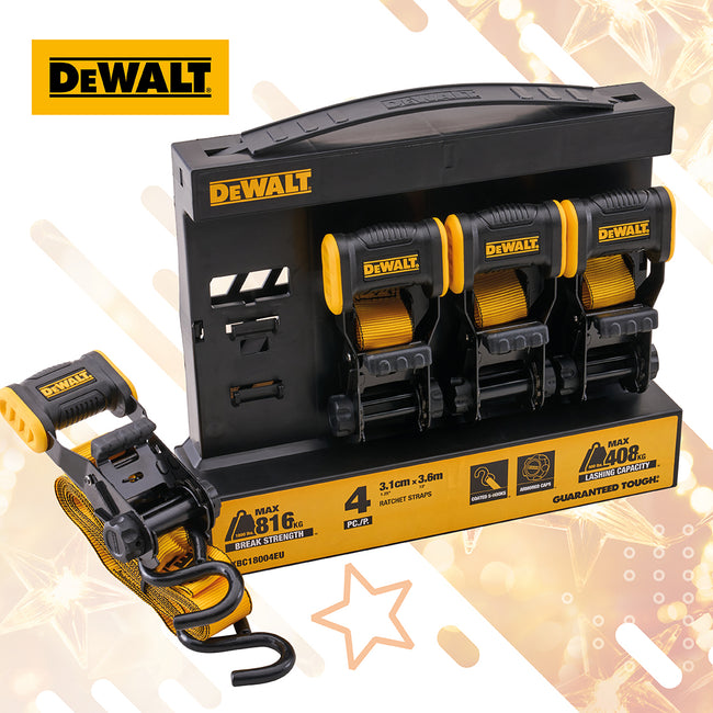 DeWalt 4 Piece Ratchet Tie-Down Strap Set – 3.6m