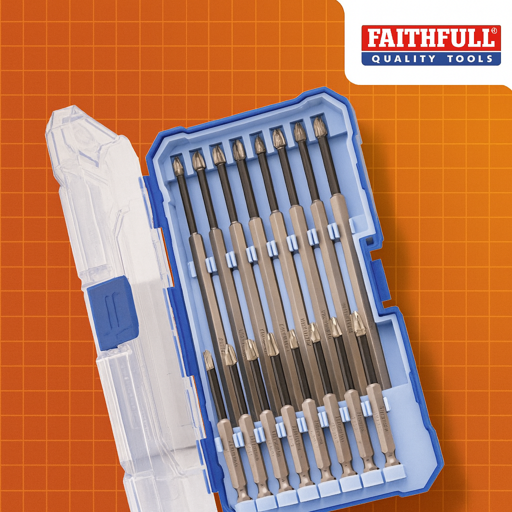 Faithfull Long Impact Bit Set In Case - 16pc