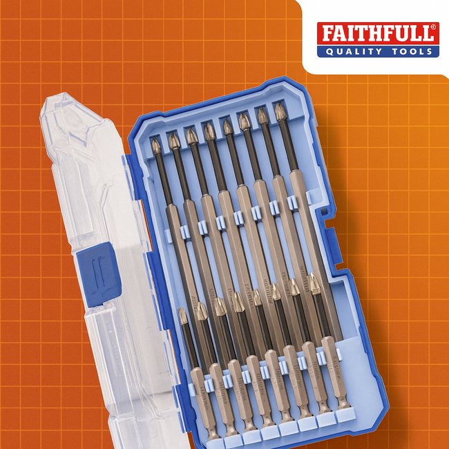 Faithfull Long Impact Bit Set In Case - 16pc