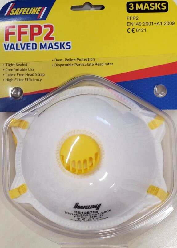 Safeline FFP3 Dust Mask Valved 3Pk