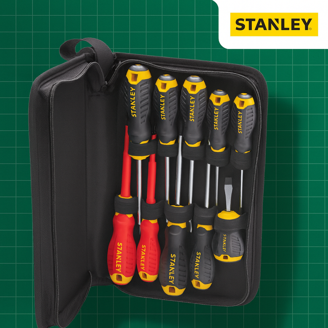 Stanley Mixed Screwdriver set + VDE Screwdrivers in Tool Wallet - 10pc