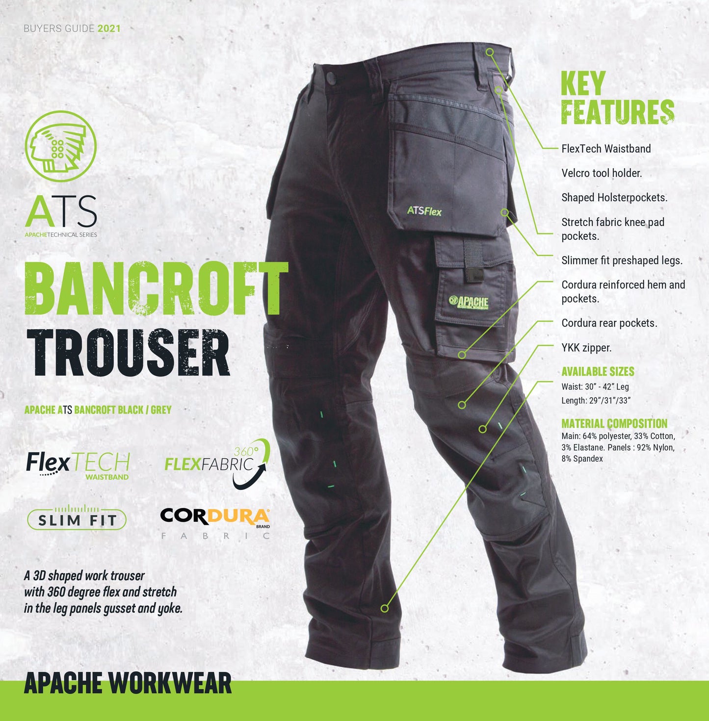 Apache Bancroft Slim Fit Stretch Holster Pocket Trouser Black/Grey