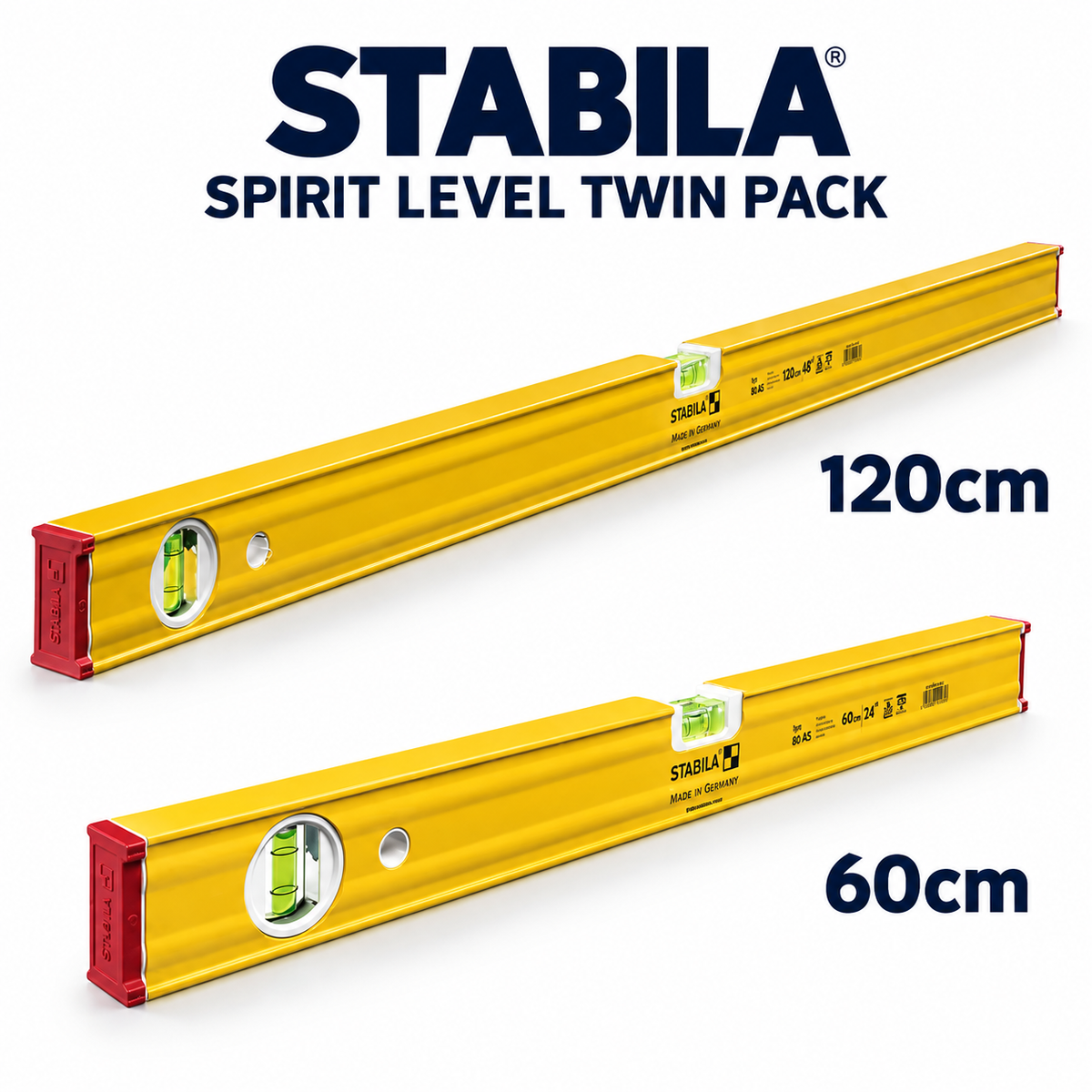 Stabila 80AS Twin Pack Spirit levels 60cm 2ft + 120cm 4ft