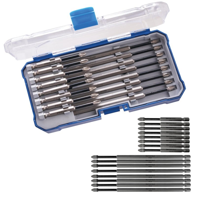 Faithfull Long Impact Bit Set In Case - 16pc