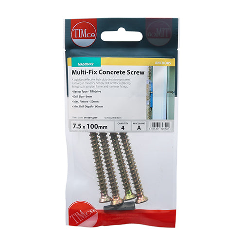 100mm x 7.5 Concrete Screws TX Head - 4pc