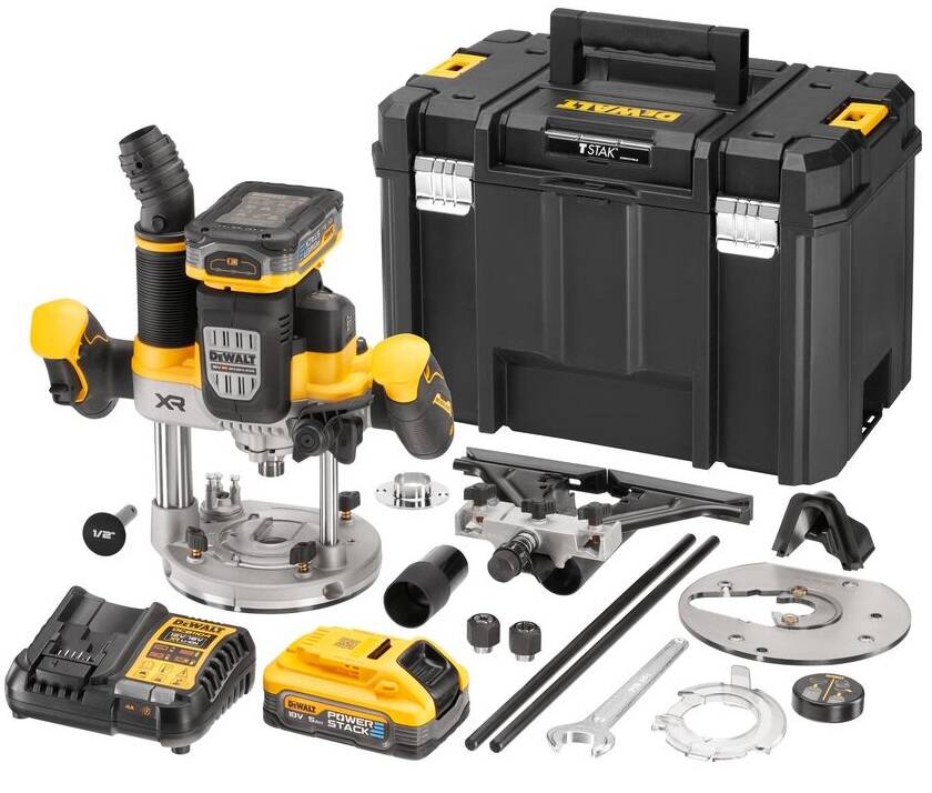 DeWalt 18V XR  1/4" & 1/2" Plunge Router with 2x 5.0Ah PowerStack Batteries - DCW620H2