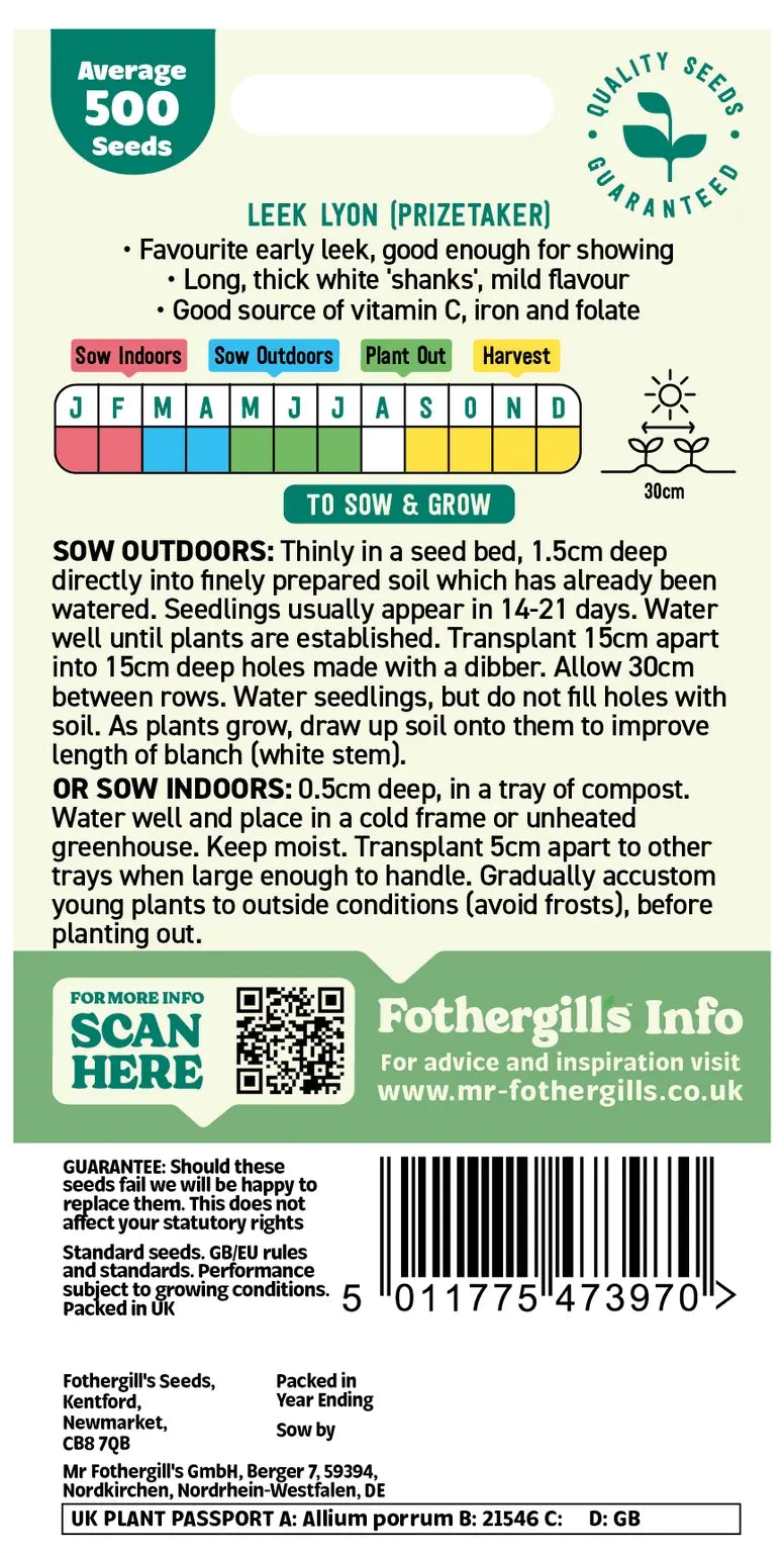 Leek Lyon Seeds - O'Tooles Tools