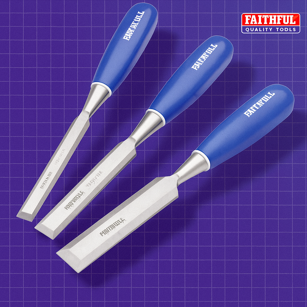 Faithfull Bevel Edge Chisel Blue Grip - 3pc