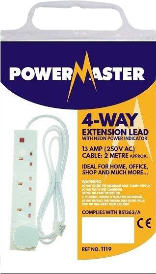 Powermaster 4 Gang 2 Meter 13Amp Extension Lead - O'Tooles Tools