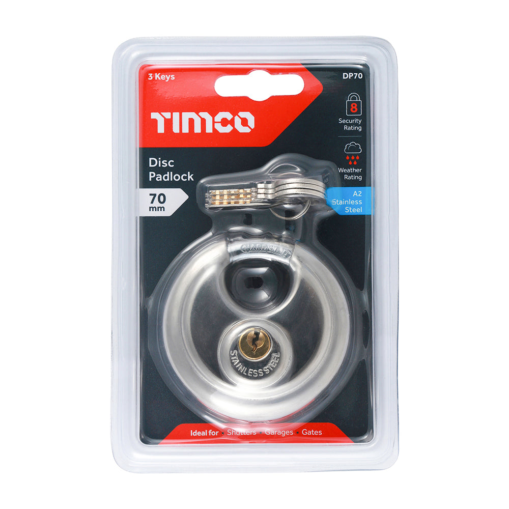 TIMCO Disk Padlock 70mm A2 Stainless Steel