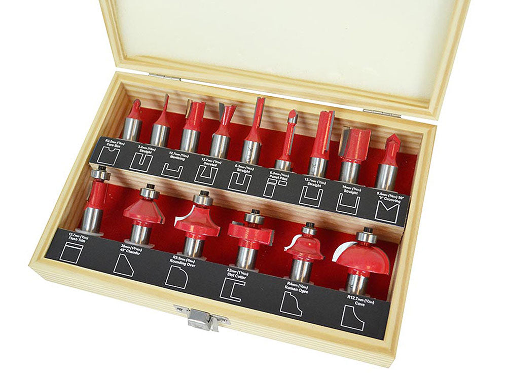 Faithfull TC Router Bit Set 15 in Case 1/2in Shank