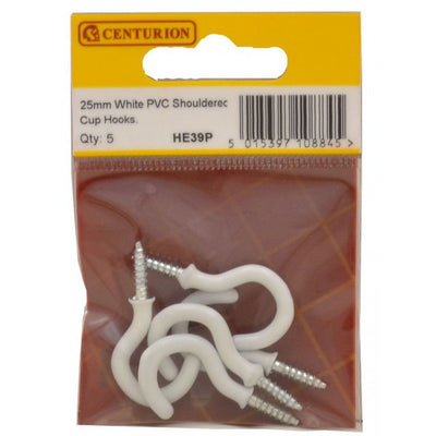 Centurion 25mm White PVC Shouldered Cup Hooks (Pack of 5) - O'Tooles Tools