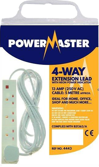 Powermaster 4 Gang 5 Meter 13Amp Extension Lead - O'Tooles Tools